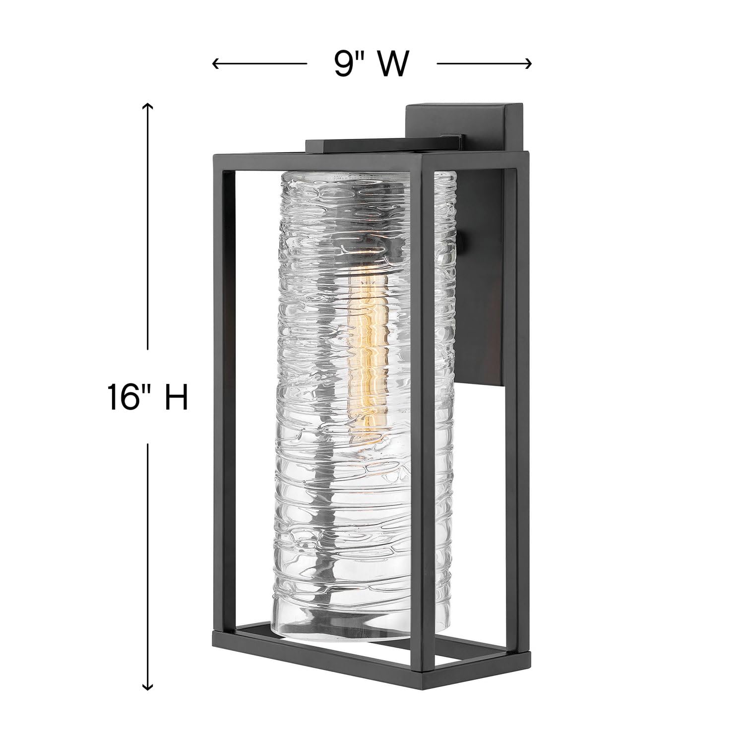 Hinkley Pax Medium Wall Mount Outdoor Lantern - Linear Aluminum Sconce with Clear Spun Glass Shade, T-Bulb Compatible, Satin Black Finish - Perfect for Porch, Patio, and Entryway Lighting