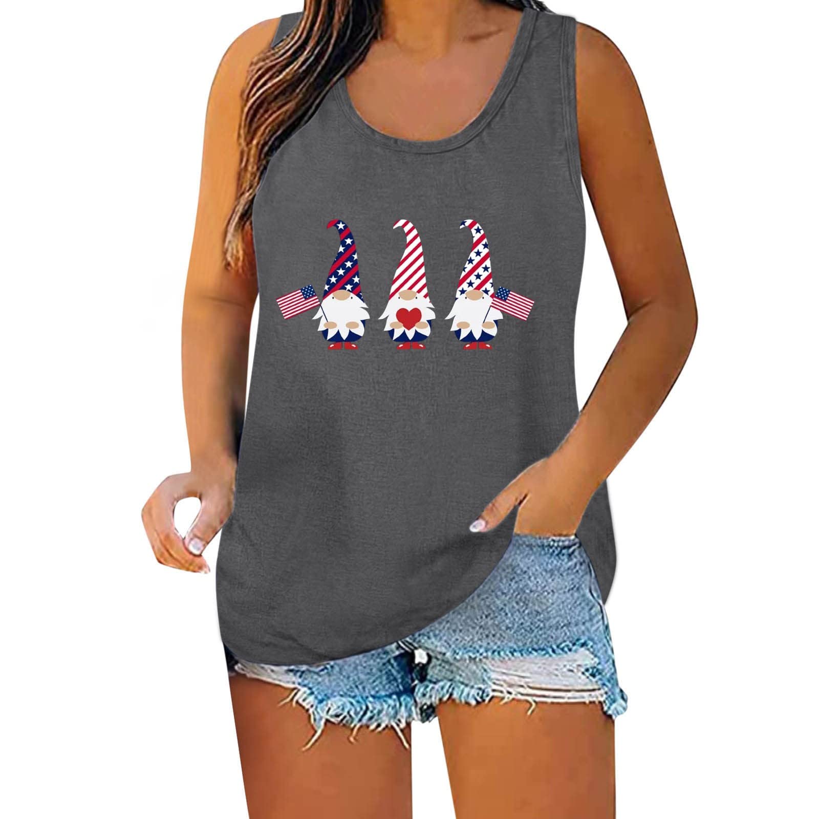 Women's Independence Day Graphic Tank Tops - Summer Casual Sleeveless Muscle Tee - 100% Cotton Fashion Tops for Patriotic Outfits, BBQ Parties & Fourth of July Celebrations
