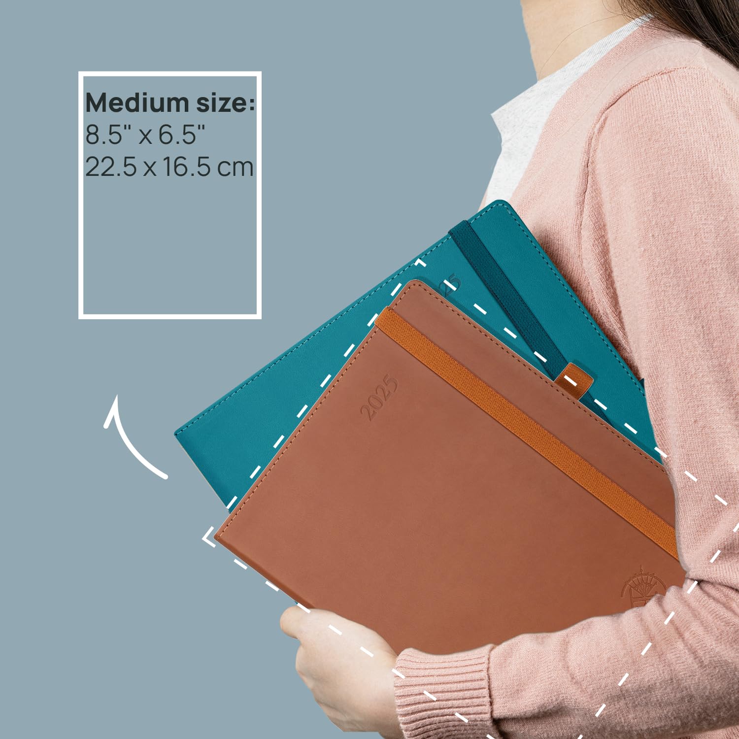 POPRUN 2025 Weekly Planner 6.5'' x 8.5'' - Leather Soft Cover Appointment Book with Hourly Time Slots, Monthly Calendar for Time Management & Productivity (Brown) - Perfect for Office, School, and Personal Organization