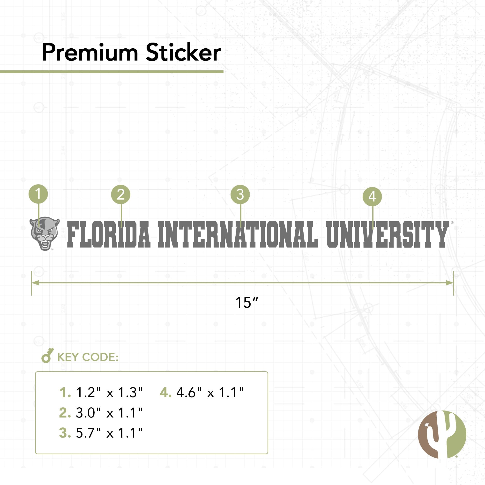 Florida International University FIU Panthers Desert Cactus Vinyl Decal Sticker - 15 Inch Waterproof Laptop, Water Bottle, Car, Scrapbook Decoration for College Students & Alumni Pride
