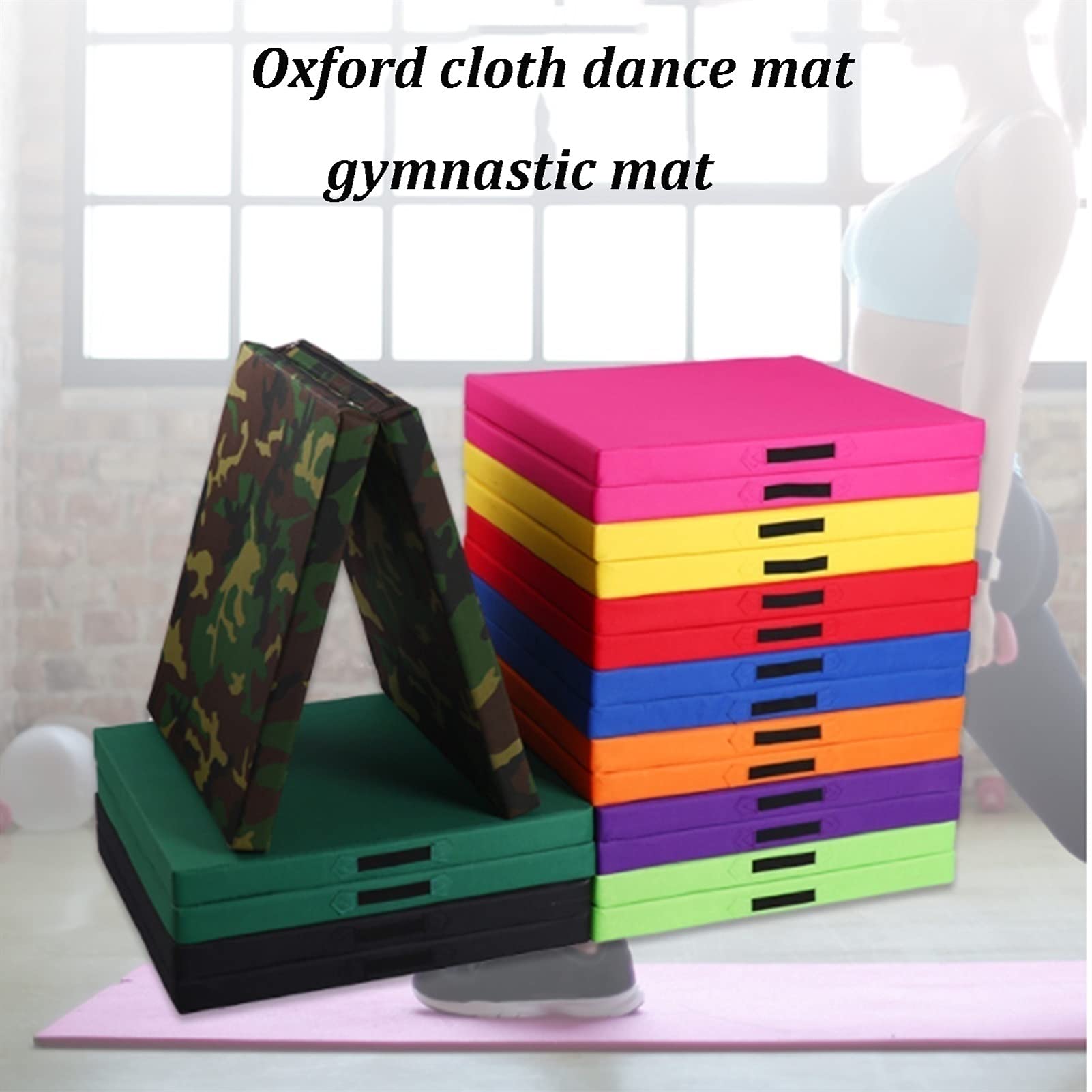 Agility Training Cones Set with Foldable 150x200x5cm Oxford Cloth Gymnastics Mat - 4-Piece Non-Slip Fitness Mat for Martial Arts, Dance & Home Workouts | Portable Exercise Mat with Handle for Indoor/Outdoor Training