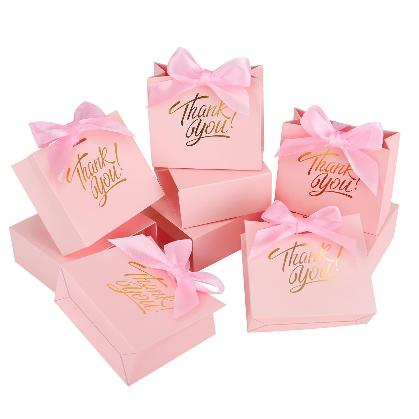 KPOSIYA 50 Pack Small Gift Bags with Bow Ribbon - 4.5x1.8x3.9 Inch Pink Party Favor Bags for Candy, Wedding, Baby Shower, Birthday & Bridal Events - Perfect for Thank You Gifts, Party Favors & Small Treats