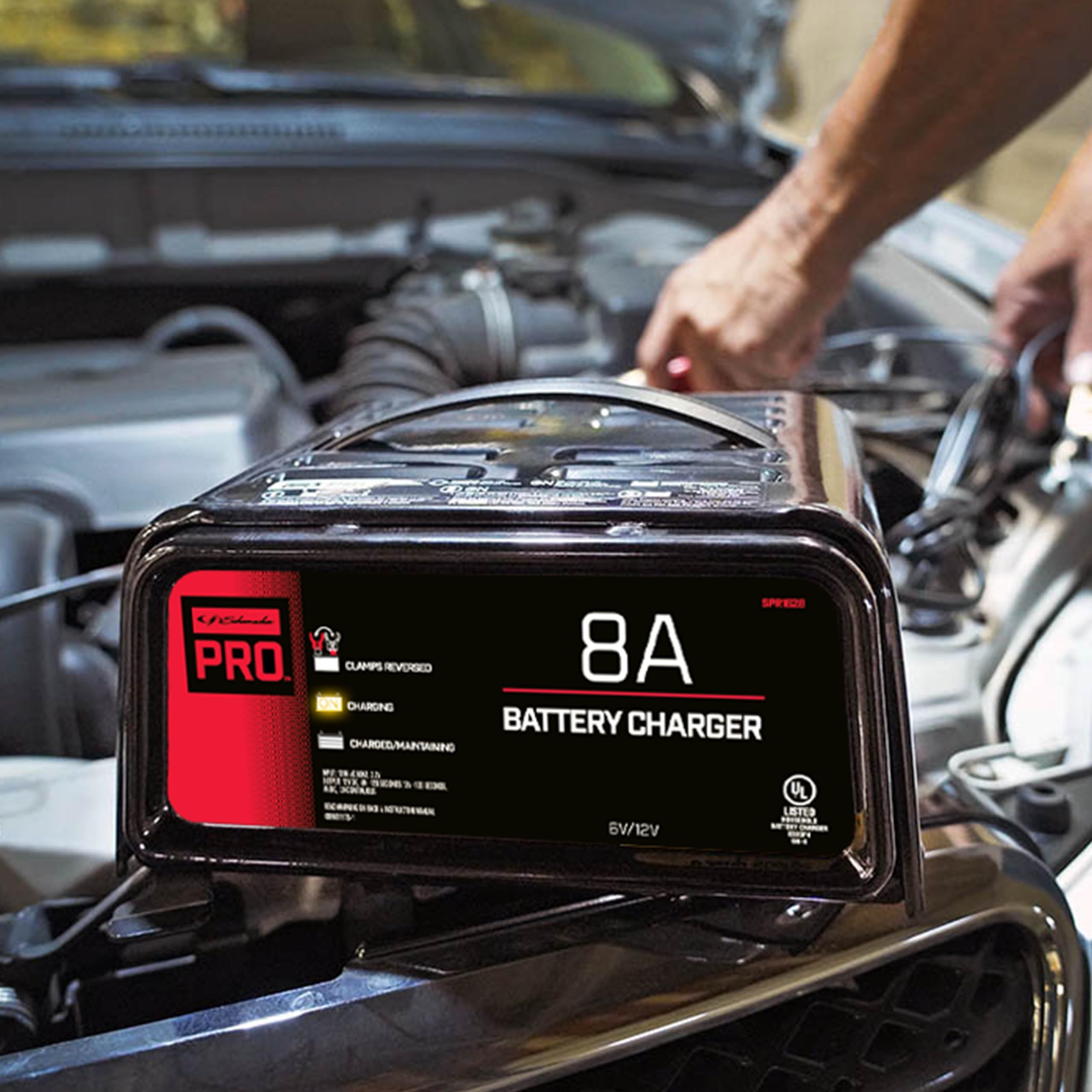 Schumacher SPR1628 3-in-1 8 Amp Fully Automatic Battery Charger & Maintainer - 6V/12V Compatible for Cars, Trucks, Motorcycles, ATVs, Boats & Marine Batteries | Ideal for Winter Storage, RV Maintenance & Power Sports Vehicles