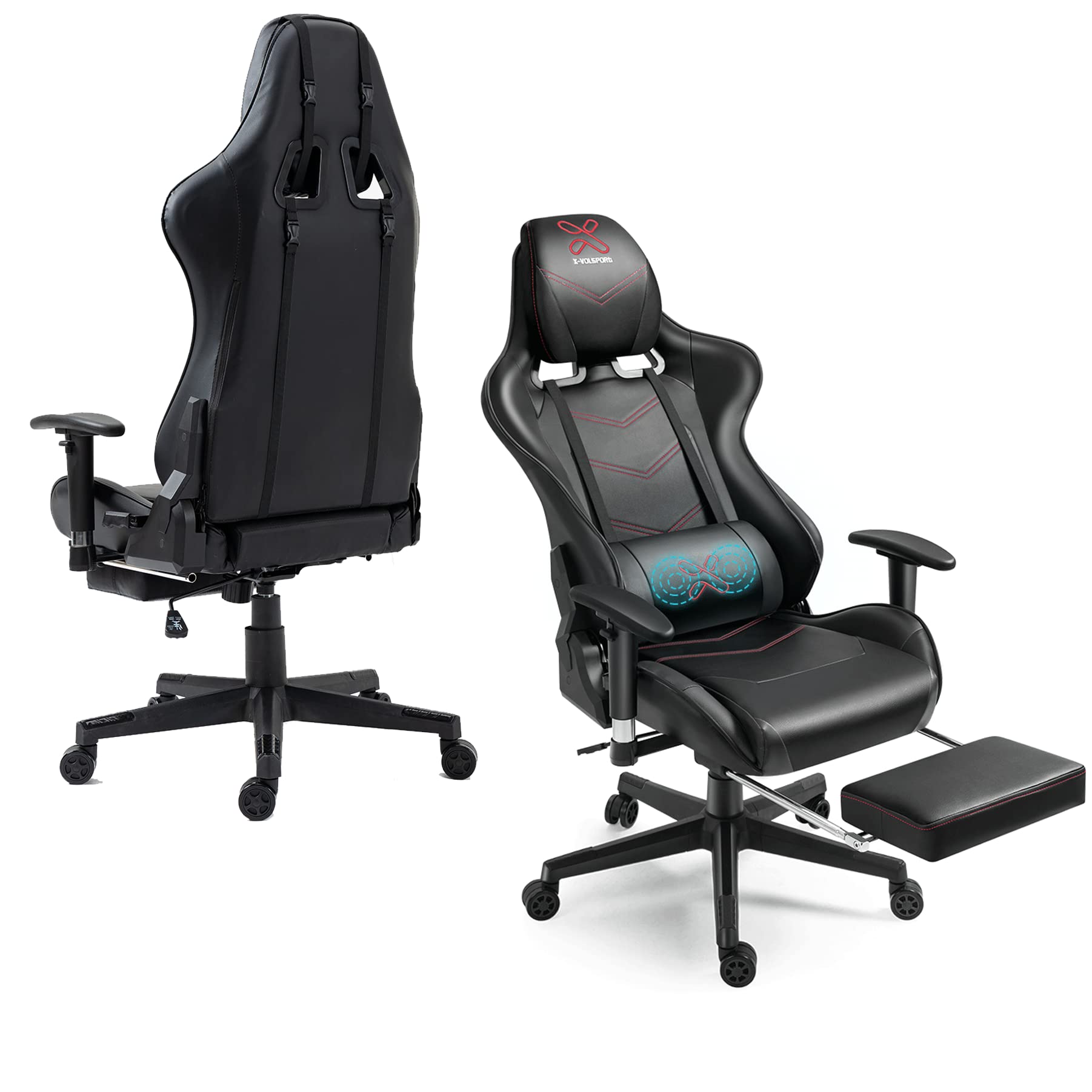Premium Ergonomic Gaming Chair with Lumbar Massage & Footrest - 360° Swivel Reclining Computer Chair with Adjustable Armrests & Height - Racing Style Office/Gaming Chair for Adults (Black) - Perfect for Esports, Streaming & Long Work Sessions