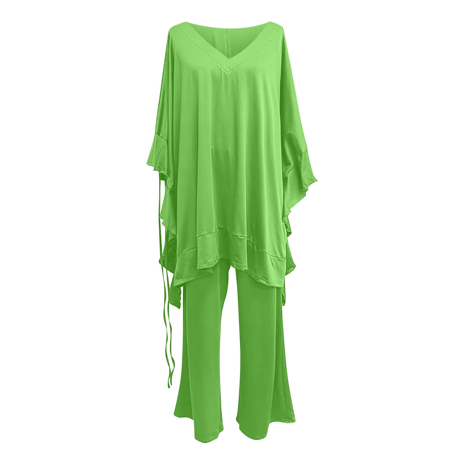 Oelaio Plus Size Women's Sweatpants Set - Wide Leg Fall Outfits & Two Piece Sweater Dress in Green | Casual Loungewear, Work from Home, Autumn Fashion