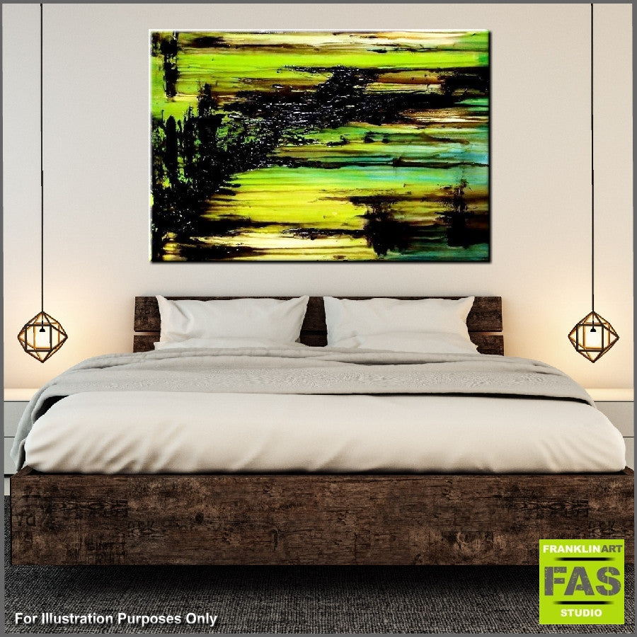 Abstract Lime Green Wall Art - Modern Canvas Painting for Home & Office Decor | Perfect for Living Room, Bedroom, or Workspace