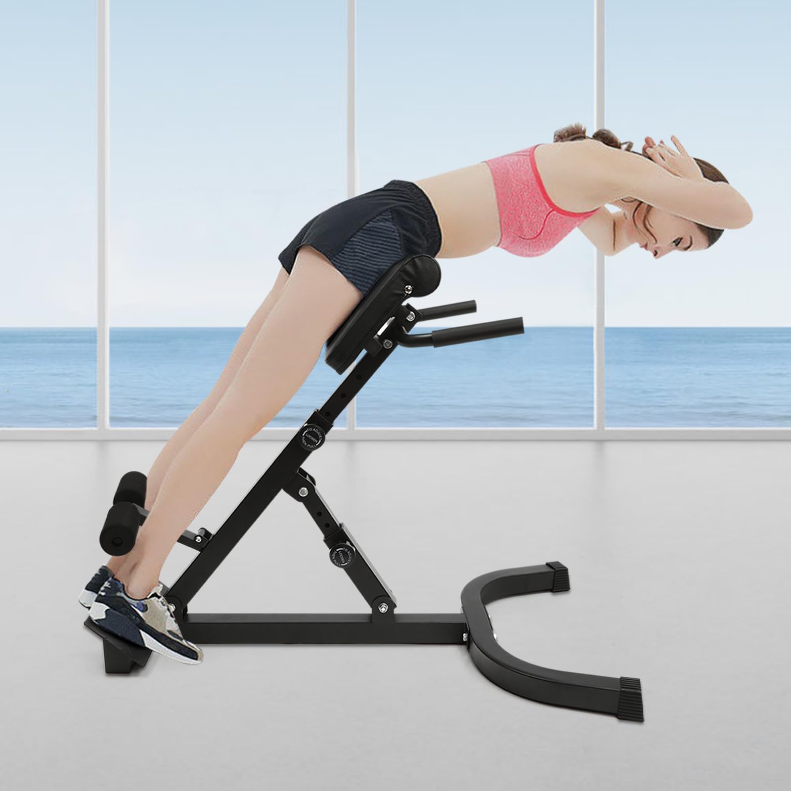 5-Level Adjustable Hyperextension Roman Chair - Back Extension Machine for Glute, Hamstring & Ab Workouts - Home Gym Sit-Up Bench - Perfect for Core Training & Strength Exercises