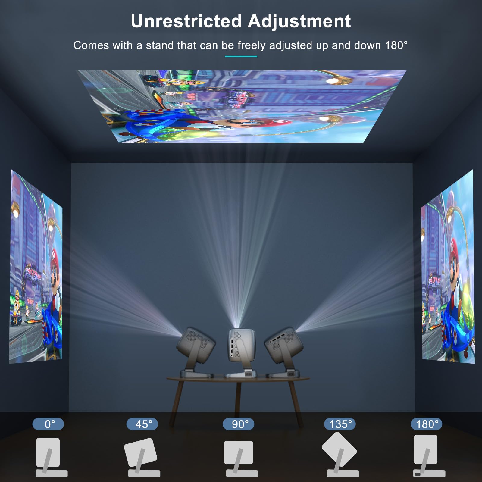 4K WiFi Bluetooth Portable Outdoor Projector - 700ANSI Auto Focus & Keystone, 360° Stand, Netflix Licensed, 3D Support | Smart Home Theater, Camping, Backyard Movie Nights, Ceiling Projection