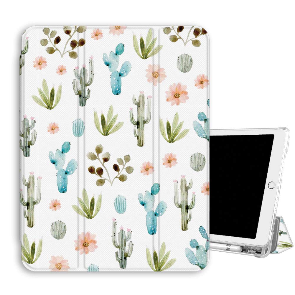 LI-LOVE Cute Cactus Flower iPad Case for 9th/8th/7th Gen 10.2-inch (2021/2020/2019) - Auto Wake/Sleep, Soft TPU Protective Cover with Trifold Stand & Pencil Holder | Perfect for Work, School & Travel