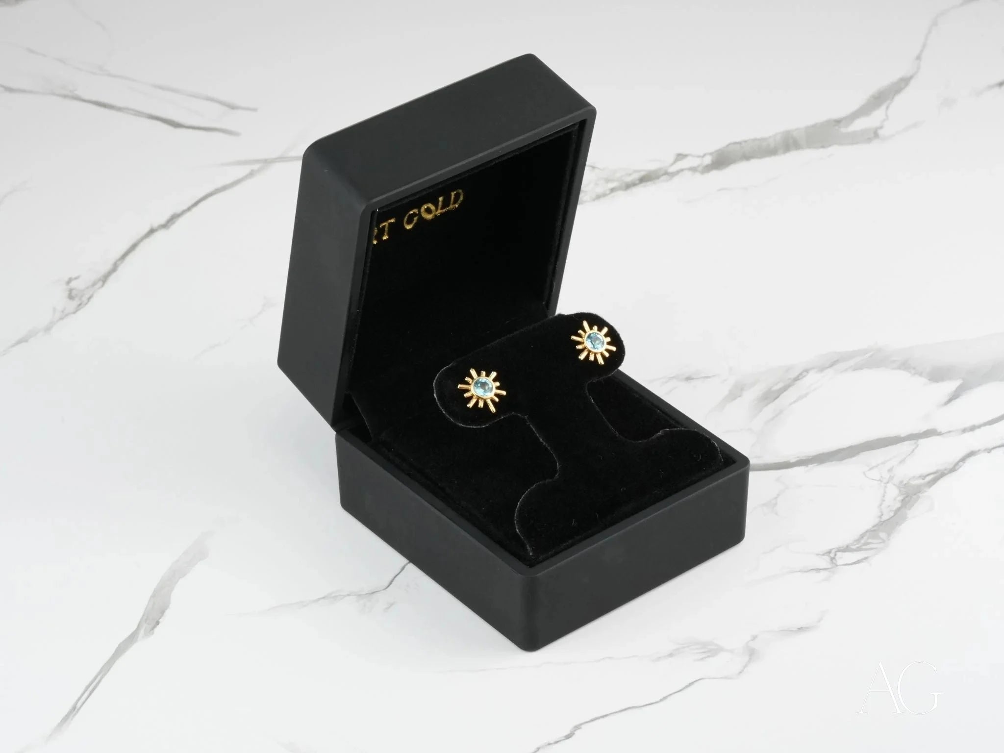 18k Gold Blue Topaz Stud Earrings - Dainty Celestial Jewelry for Women | Perfect for Weddings, Parties & Everyday Elegance