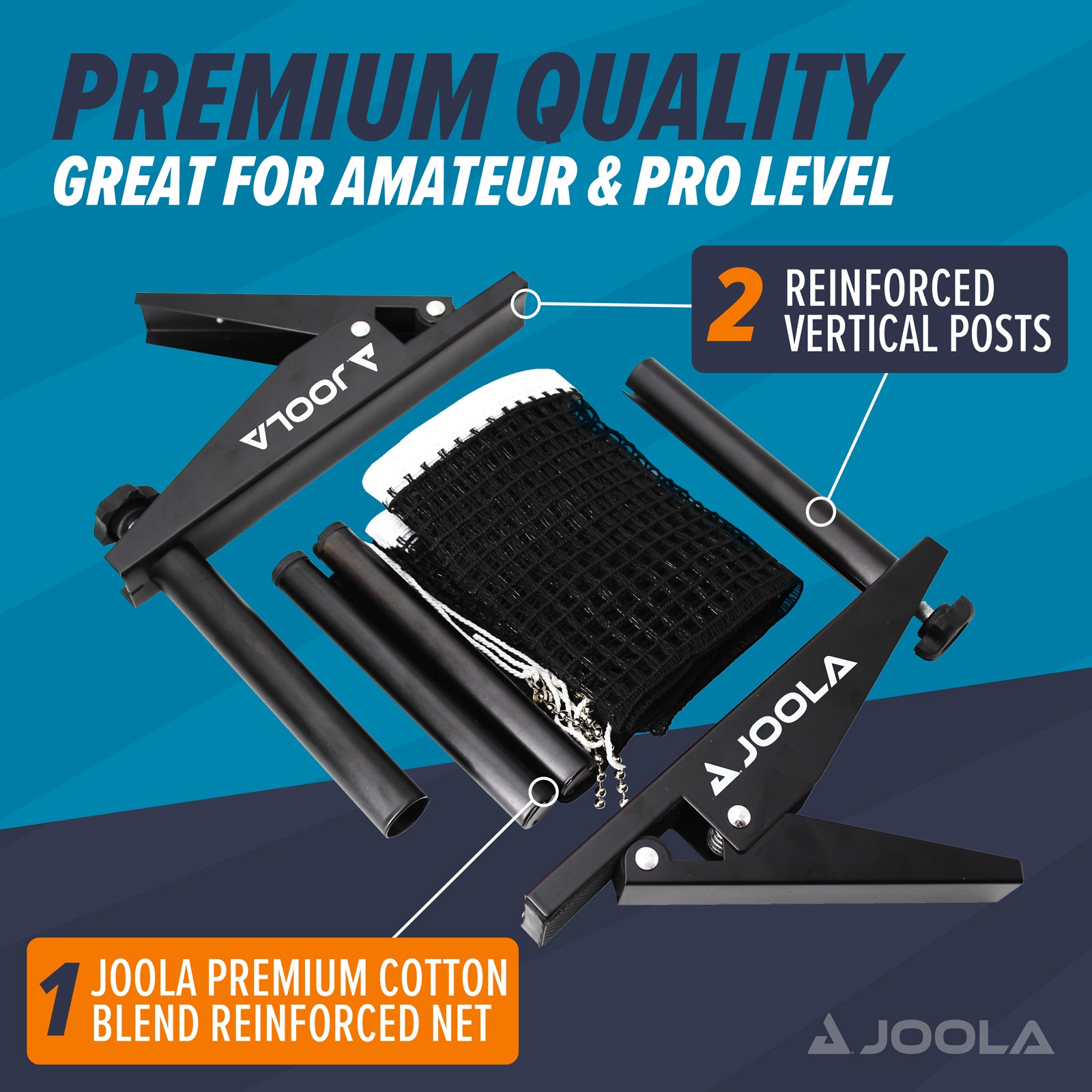 JOOLA Replacement Net for Quattro, Inside, Tour, Triumph & Conversion Table Tennis Tables | Premium Ping Pong Net & Post Set | Perfect for Home, Club & Tournament Play