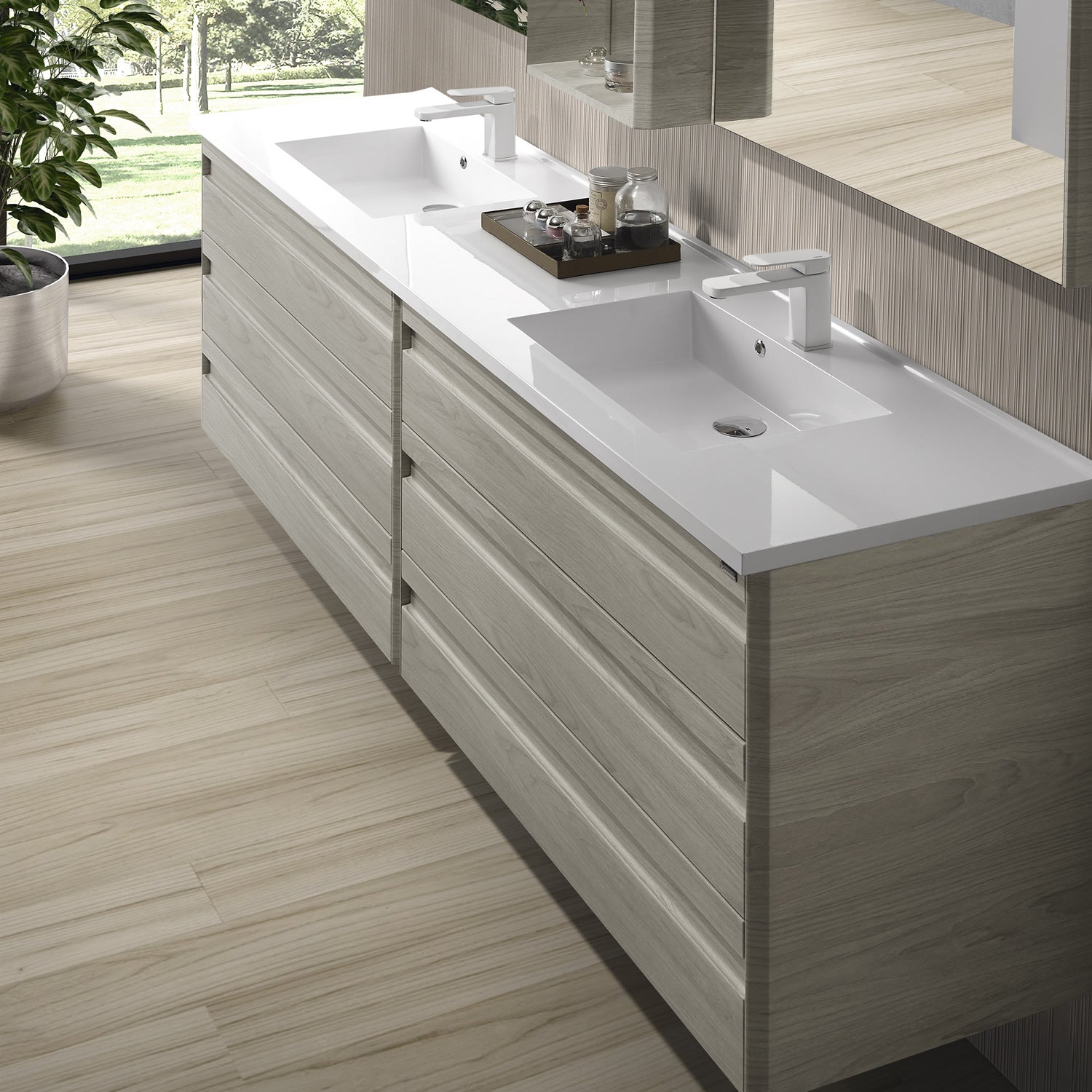 Valenzuela Barcelona 48-Inch Double Vanity Cabinet with 6 Drawers - Cloud White Finish for Bathroom Storage & Organization