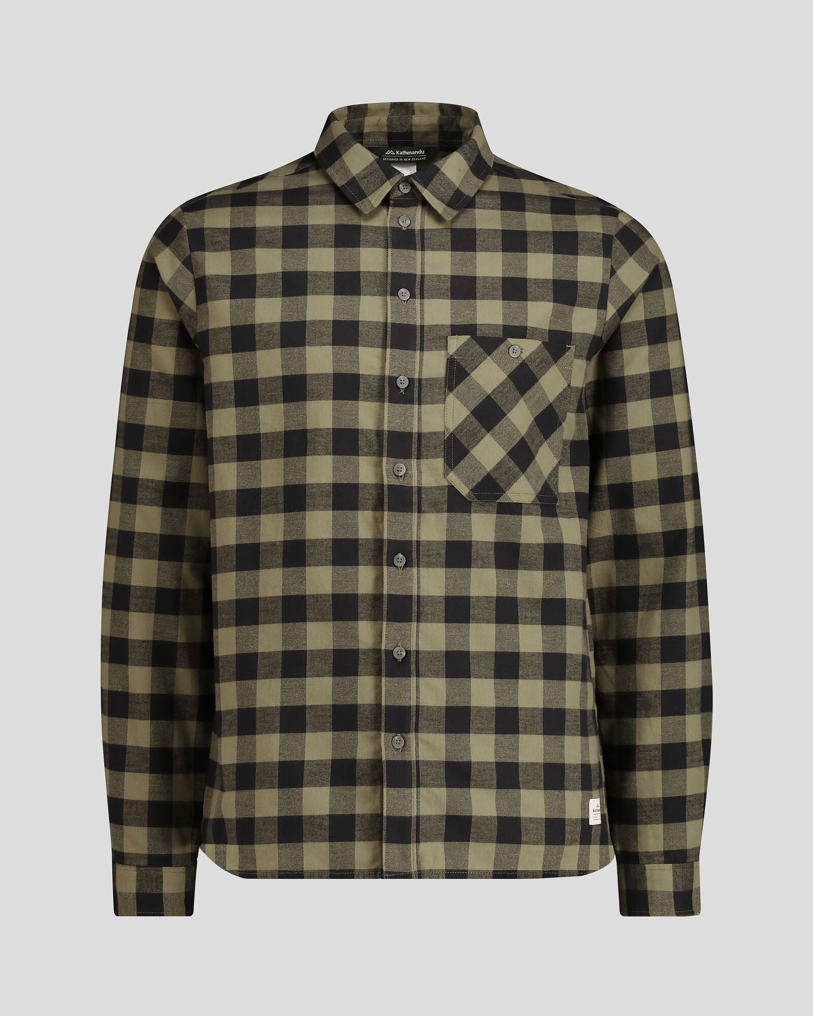 Men's Fyfe Flannel Shirt - Light Moss Gingham Checkered Plaid Shirt for Men | Casual Outdoor Wear & Fall Layering