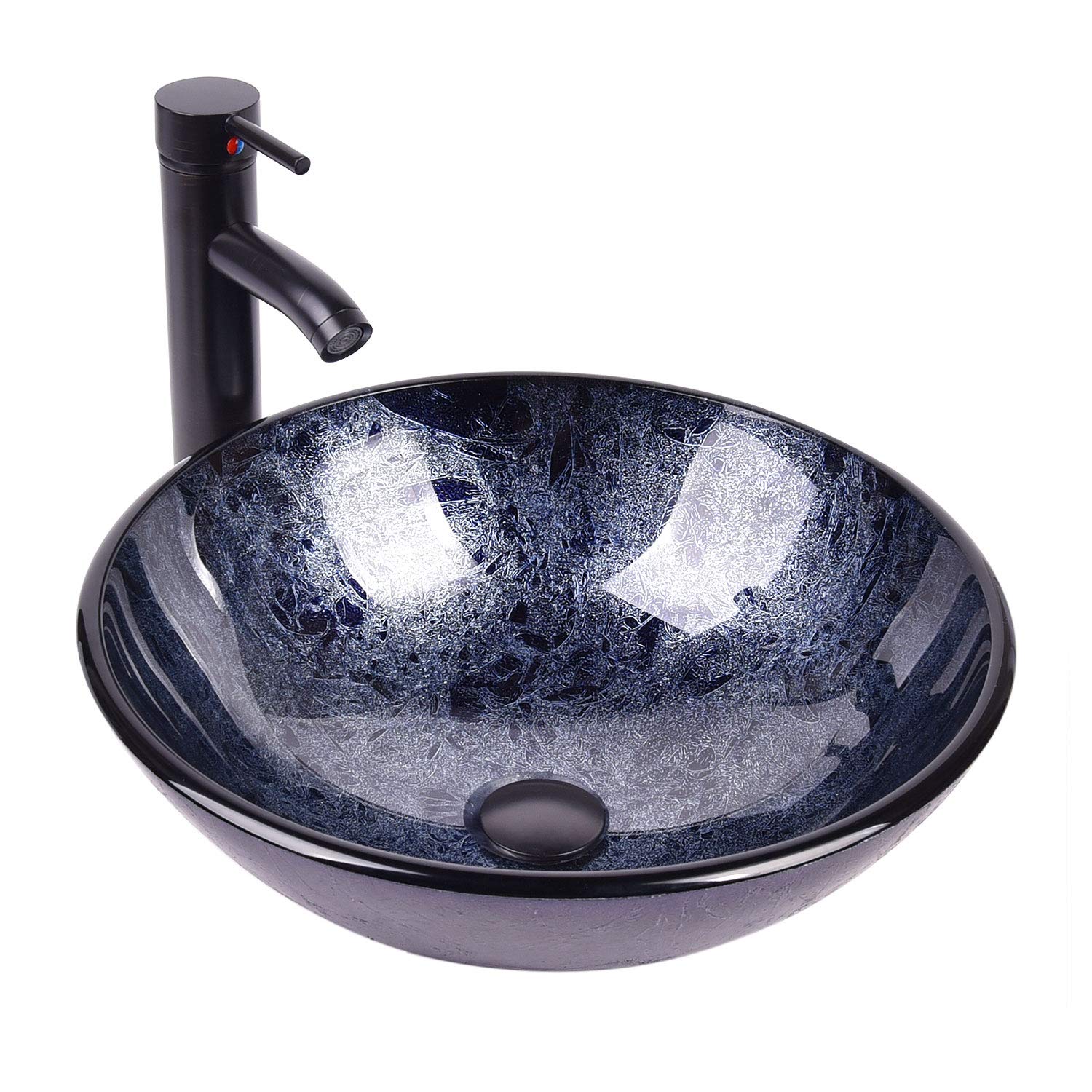 Stylish Round Tempered Glass Vessel Sink with Faucet & Pop-Up Drain - 1.5 GPM Flow Rate - Modern Bathroom Vanity Bowl for Contemporary Home Decor - Perfect for Master Bathrooms, Powder Rooms & Spa Retreats