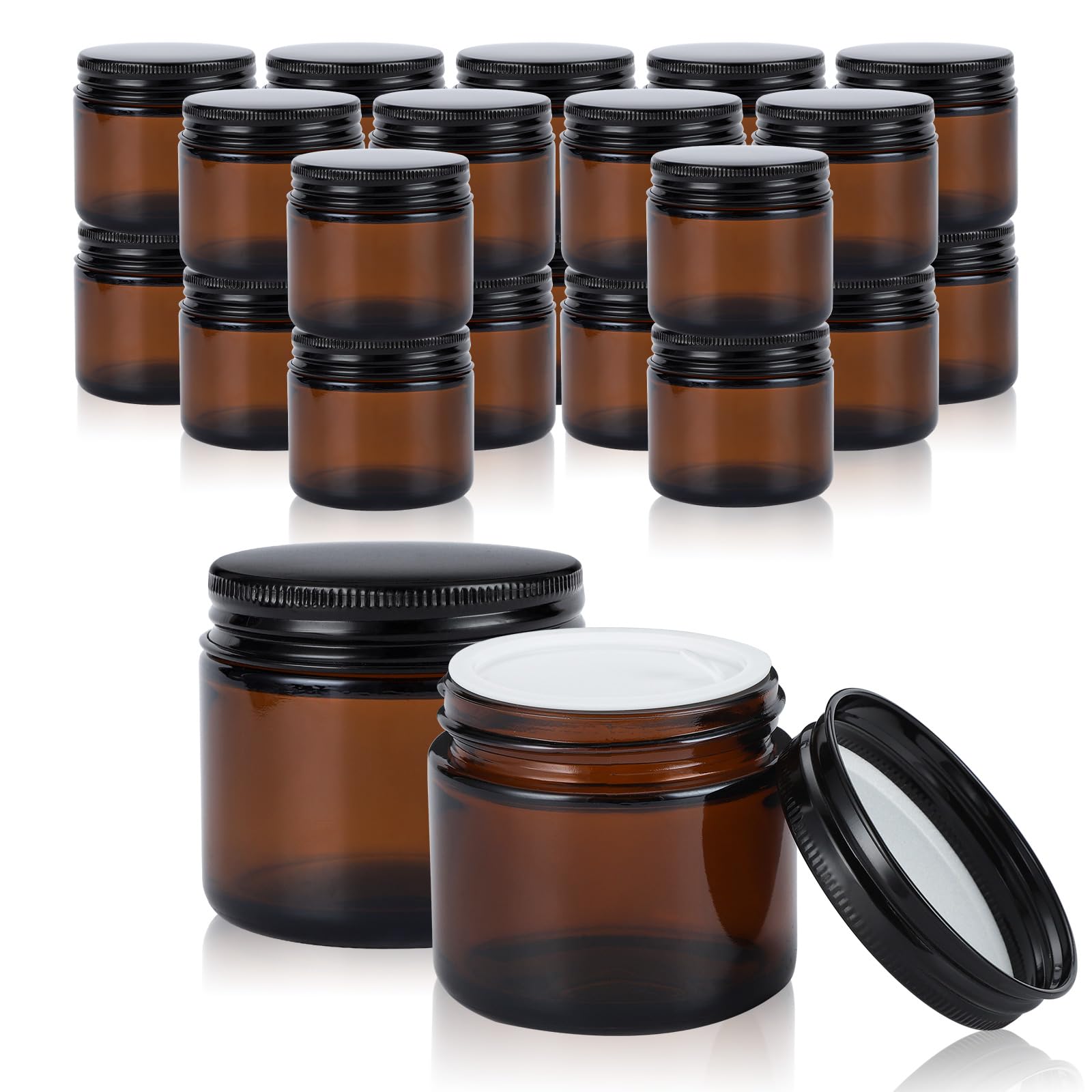 2oz Amber Glass Jars with Airtight Lids (24 Pack) - Small Cosmetic Containers for Lotion, Cream, Salve & DIY Skincare - Perfect for Travel, Candle Making & Essential Oil Storage