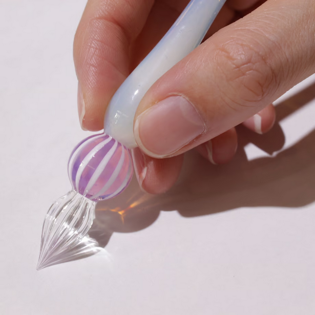 Japanese Glass Dip Pen - Peach Stripe & White Opal - Elegant Calligraphy Writing Tool for Artists, Writers & Lettering Enthusiasts - Perfect for Journaling, Scrapbooking & Handwritten Gifts