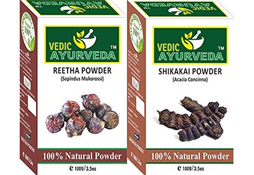 VEDICAYURVEDA Pure Bio-Organic Reetha & Shikakai Powder (100g x 2) - Natural Hair Cleanser for Scalp & Skin Care | Deep Cleansing, Conditioning & Nourishing | Perfect for DIY Shampoo, Herbal Hair Wash & Ayurvedic Beauty Treatments