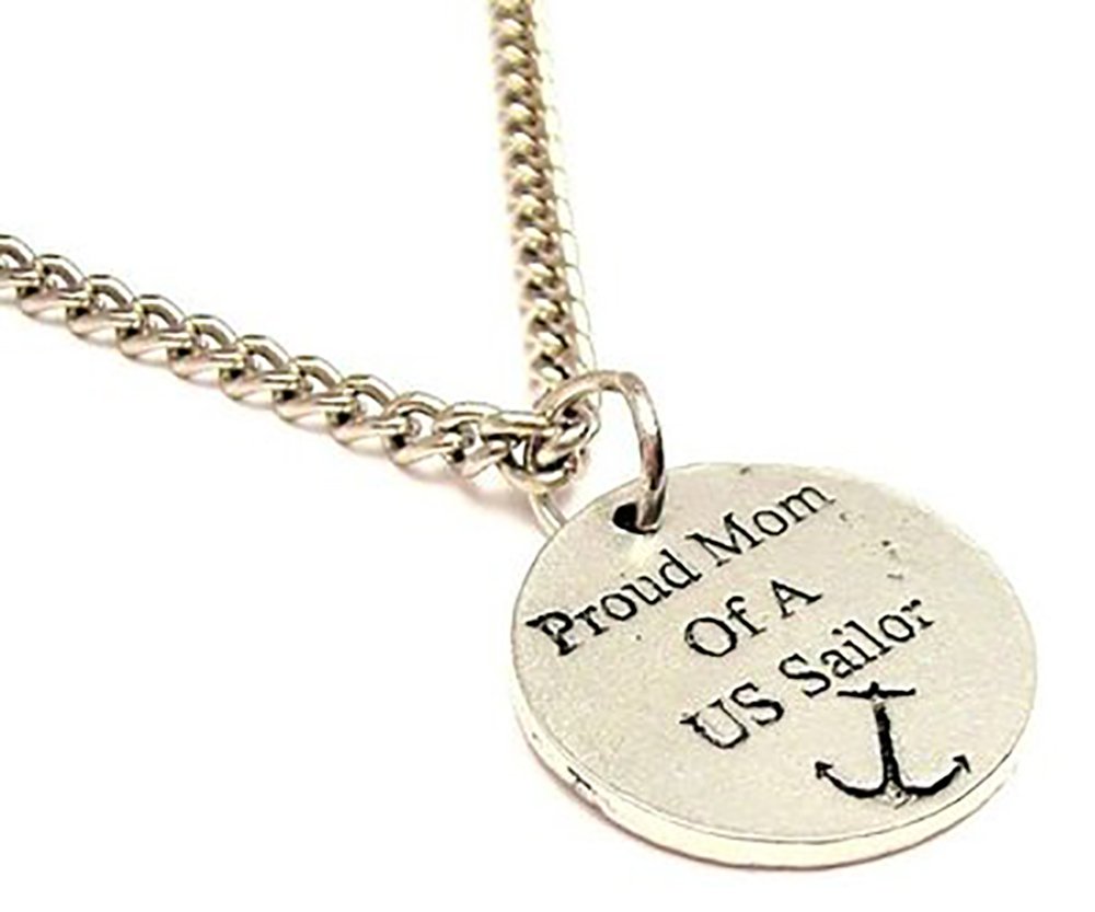 Proud Mom of a US Sailor Single Charm 18 Inch Sterling Silver Necklace - Perfect for Military Moms, Navy Pride Gifts & Special Occasions