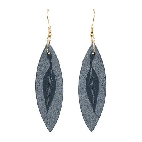 Blue Leather Leaf Earrings for Women - Boho Chic Dangle Drop Earrings for Casual & Party Wear