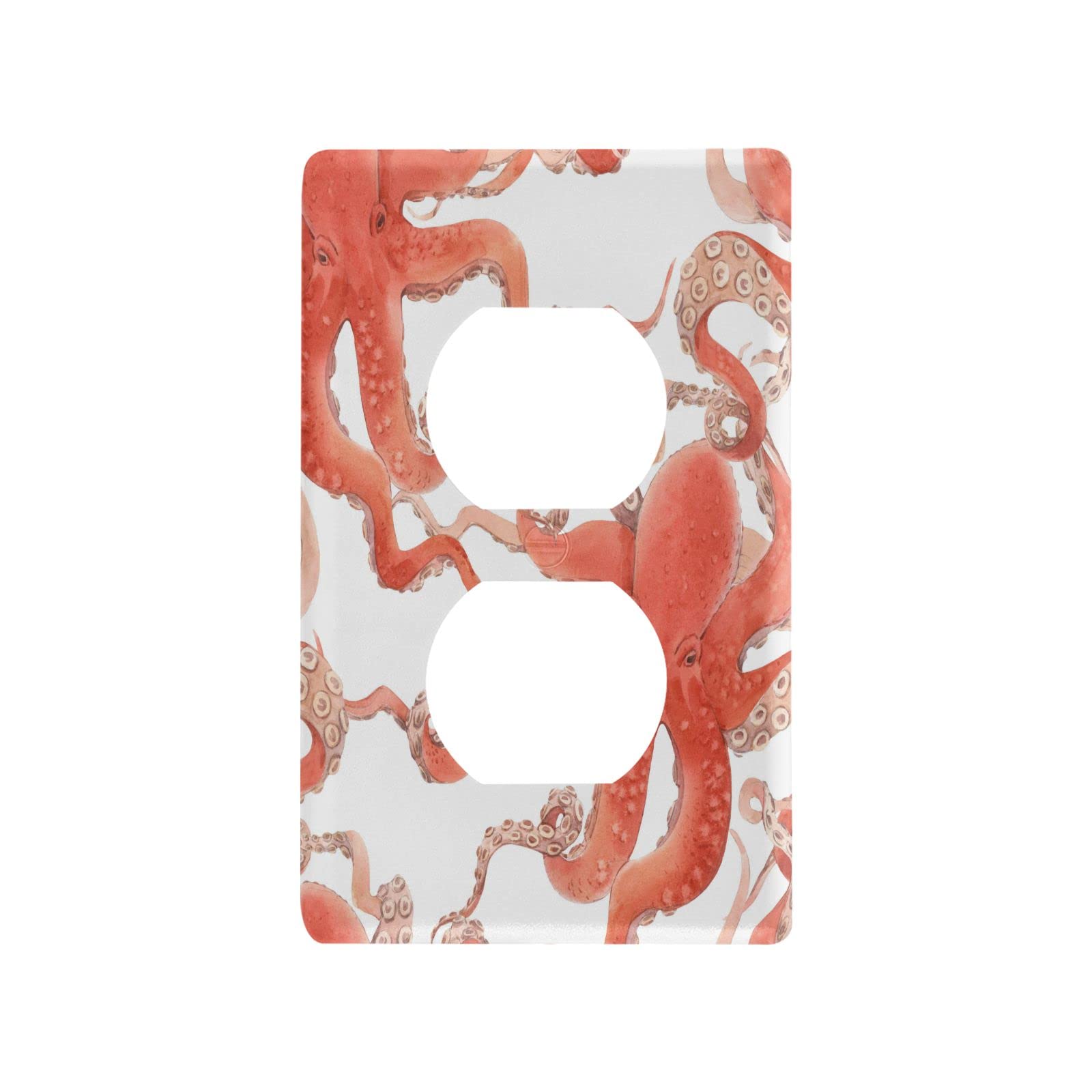 Glaphy Watercolor Red Octopus Switch Wall Plate - Decorative Duplex Outlet Covers & Light Switch Plates for Kitchen, Bedroom, Bathroom - Unique Home Decor for Coastal, Nautical or Kids Room Themes