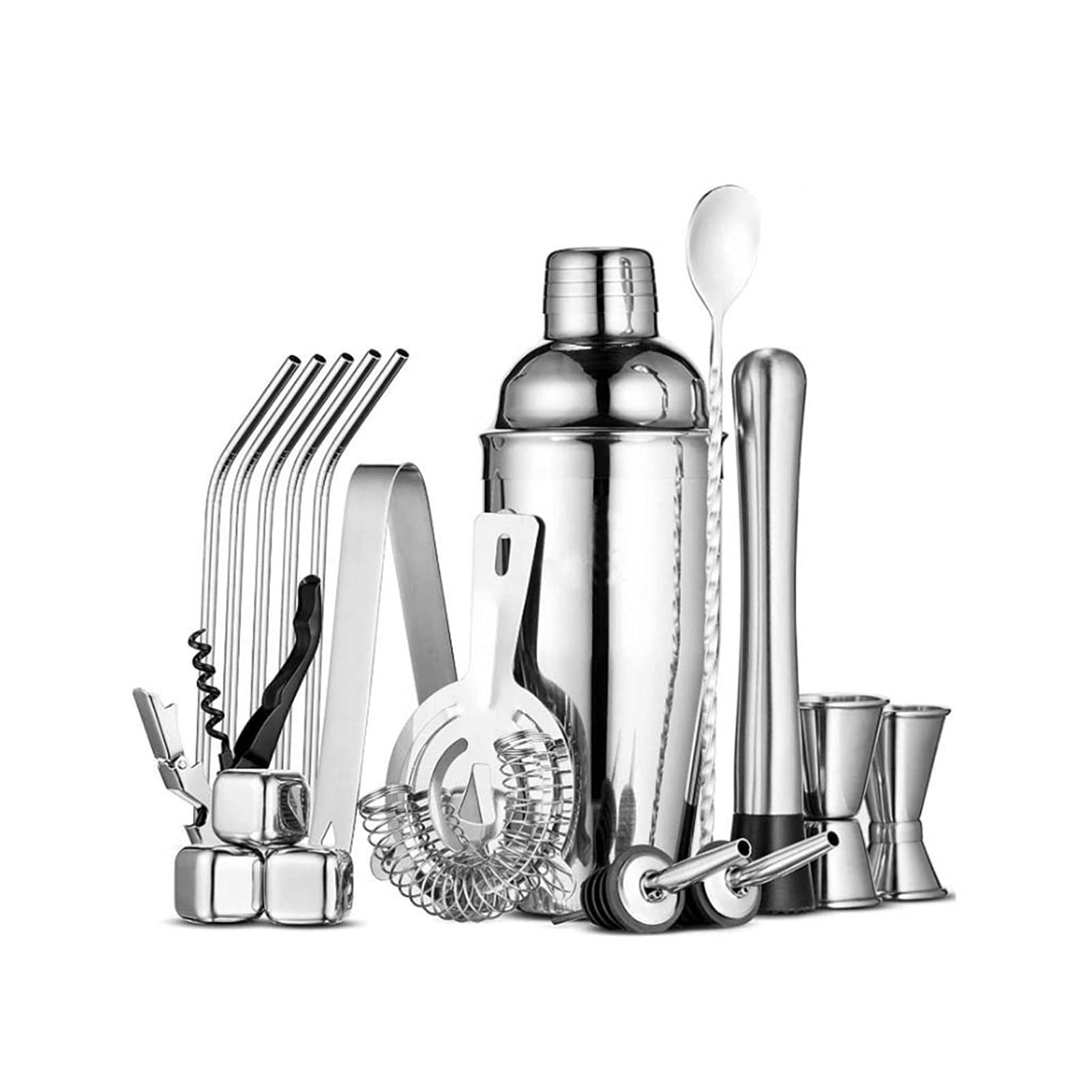 Professional 750ml Stainless Steel Cocktail Shaker Set - 20-Piece Bartender Kit with Wine Mixer & Bar Tools for Home Bars, Parties & Cocktail Making | Perfect for Margaritas, Martinis & Mixed Drinks