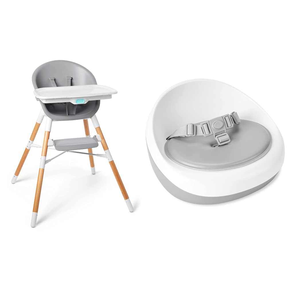 Skip Hop EON 4-in-1 High Chair & Booster Seat for Babies & Toddlers - Convertible, Portable, Easy Clean (Grey/White) | Perfect for Dining, Travel & Small Spaces