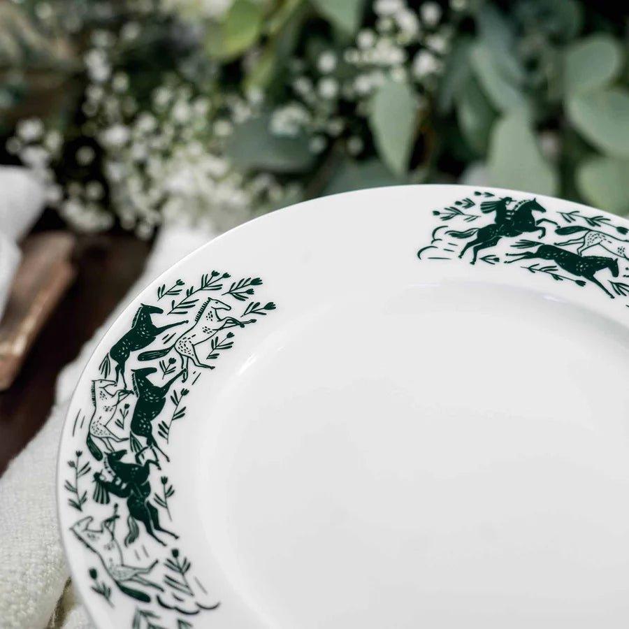 Hold Your Horses Dinner Plate Set - 4-Piece Farmhouse Style Ceramic Plates for Everyday Use, Family Dinners & Country-Themed Decor