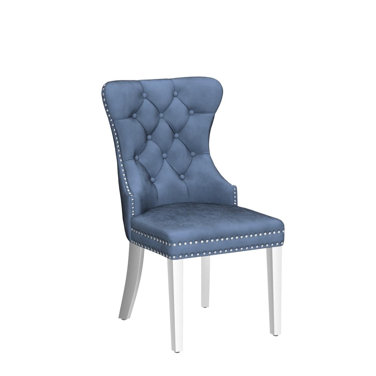 Luxury Velvet Dining Chairs Set of 2 - Tufted Upholstered Dining Room Chairs with Stainless Steel Legs & Ring Pull Details, Navy Blue - Perfect for Modern Dining Room, Kitchen Breakfast Nook & Home Office Decor