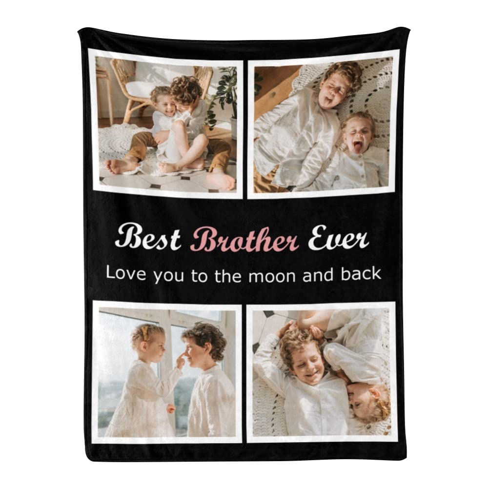 Custom Photo Blanket for Brother - Personalized Picture Throw Blanket - Best Gift for Brother Birthday, Christmas - Cozy Memory Keepsake for Bed, Sofa & Travel