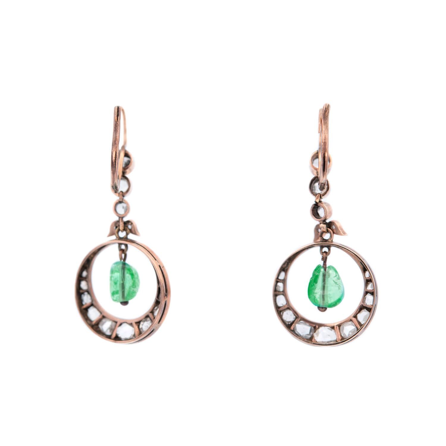 Exquisite Victorian Style 15K Gold Diamond & Emerald Dangle Earrings 2CTW - Perfect for Weddings, Evening Galas & Special Occasions