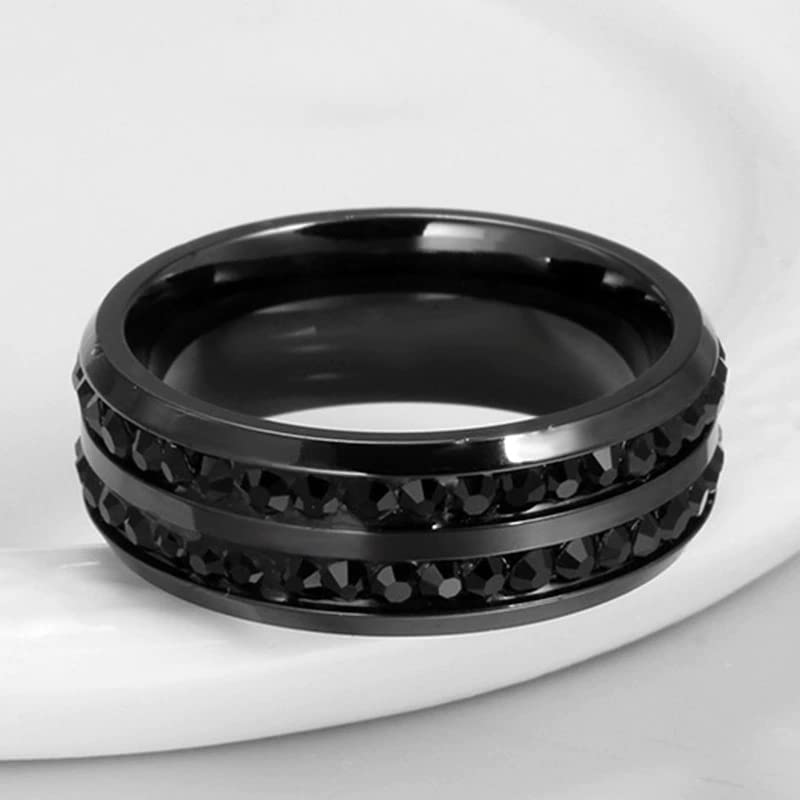 Black Double Row Crystal Stone Engagement Ring for Women - Elegant Wedding, Proposal & Anniversary Gift