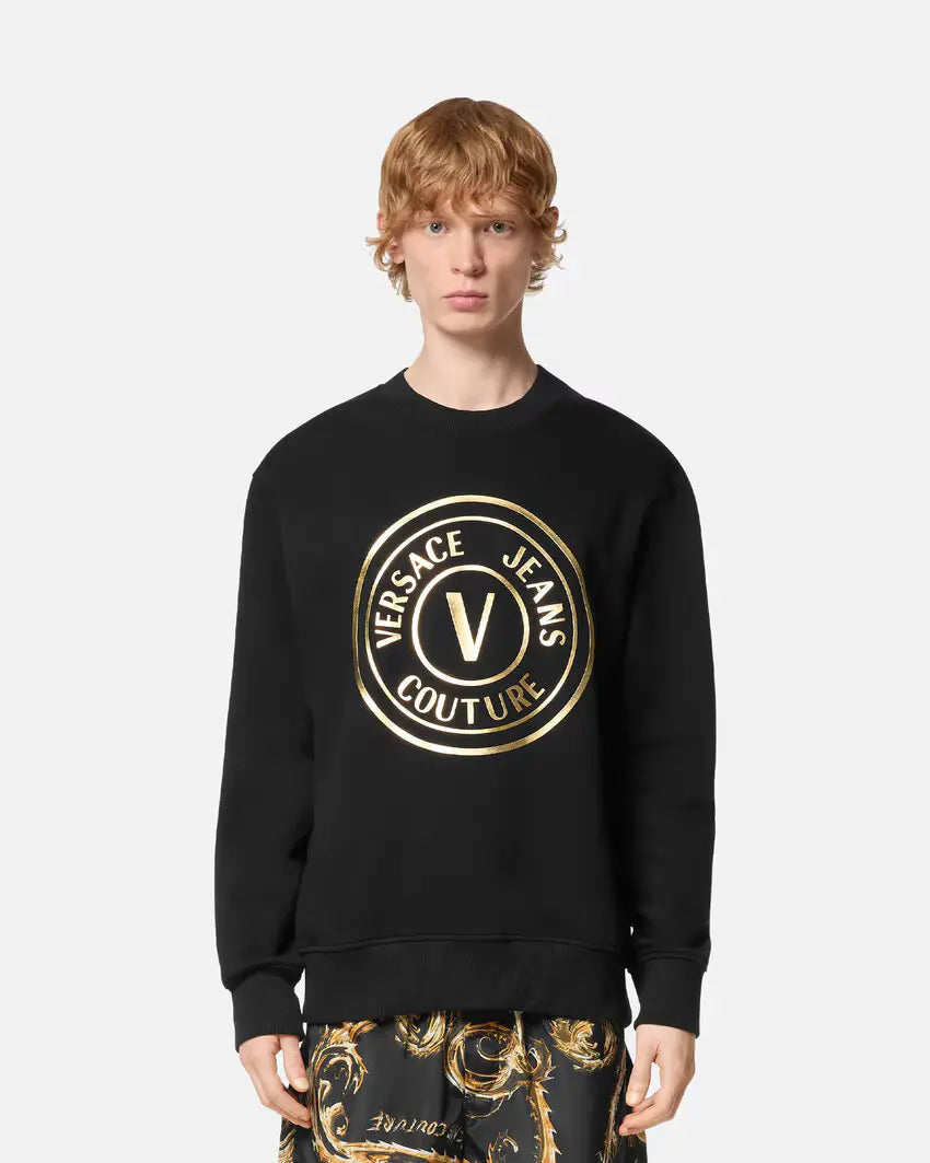 VERSACE JEANS COUTURE V Emblem Regular Fit Sweatshirt for Men | Casual Pullover Hoodie | Streetwear Fashion | Perfect for Everyday Wear & Lounge