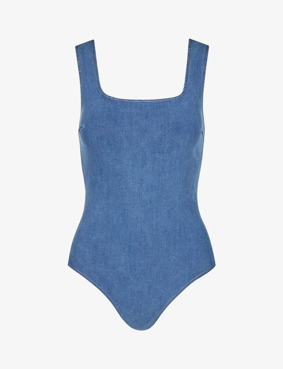 Versatile Do It All Denim Squareneck Bodysuit - Perfect for Casual Outings, Date Nights & Layering