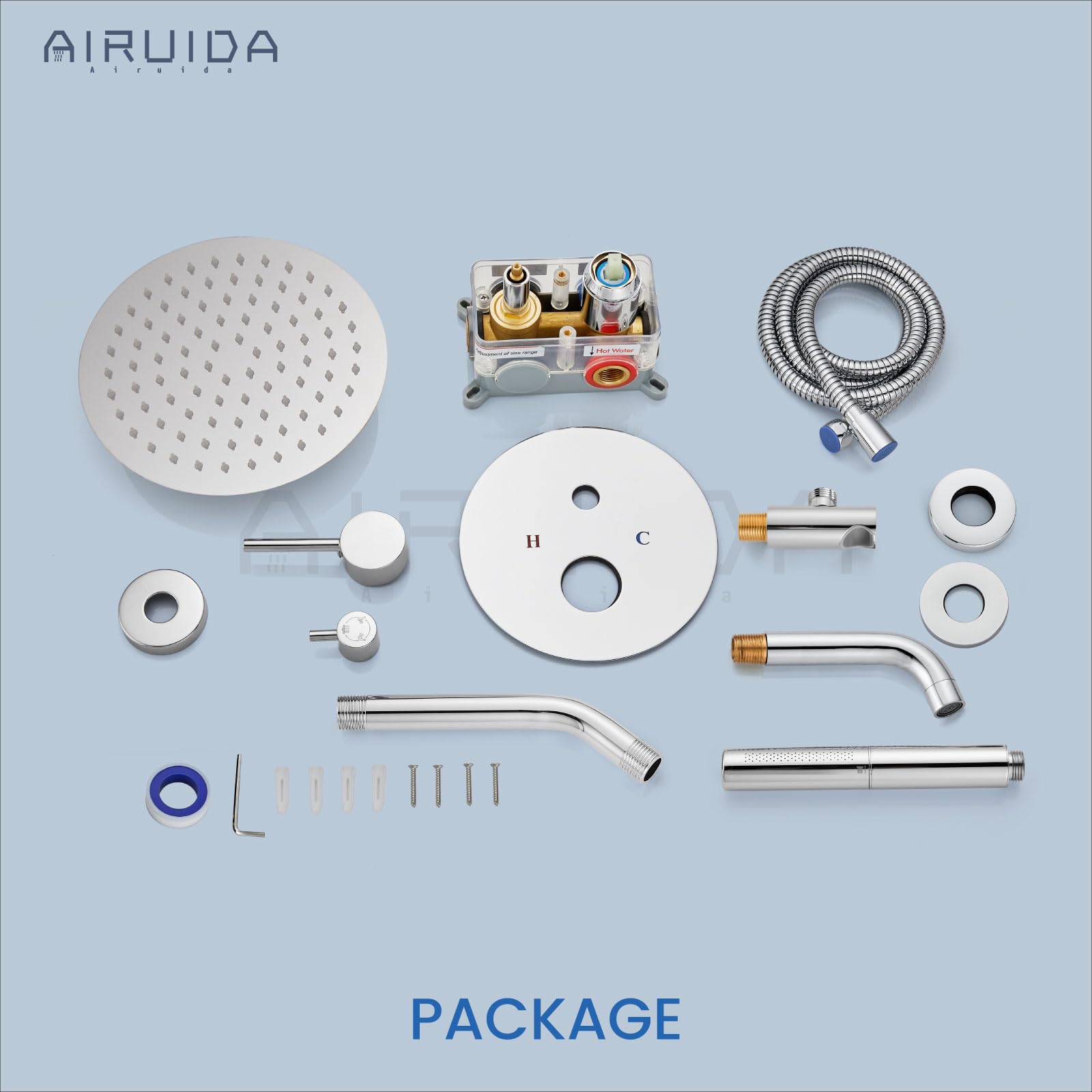 Airuida 8-Inch Round Shower System Set - 3-Function Wall Mount Rain Shower Faucet with 2-Function Handheld & Tub Spout - Chrome Polish Finish for Bathroom & Tub Shower Combo - Perfect for Modern Home & Spa Experience