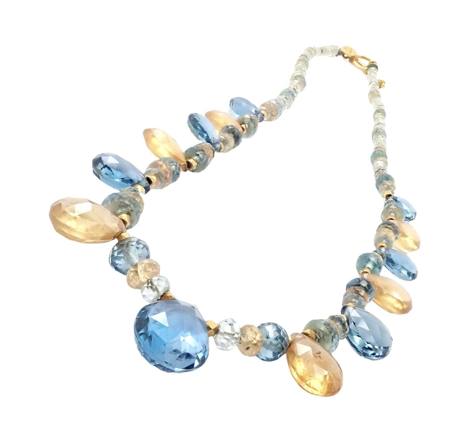 22K Yellow Gold Citrine and Blue Topaz Necklace for Women - Elegant Gemstone Jewelry for Parties, Weddings & Special Occasions