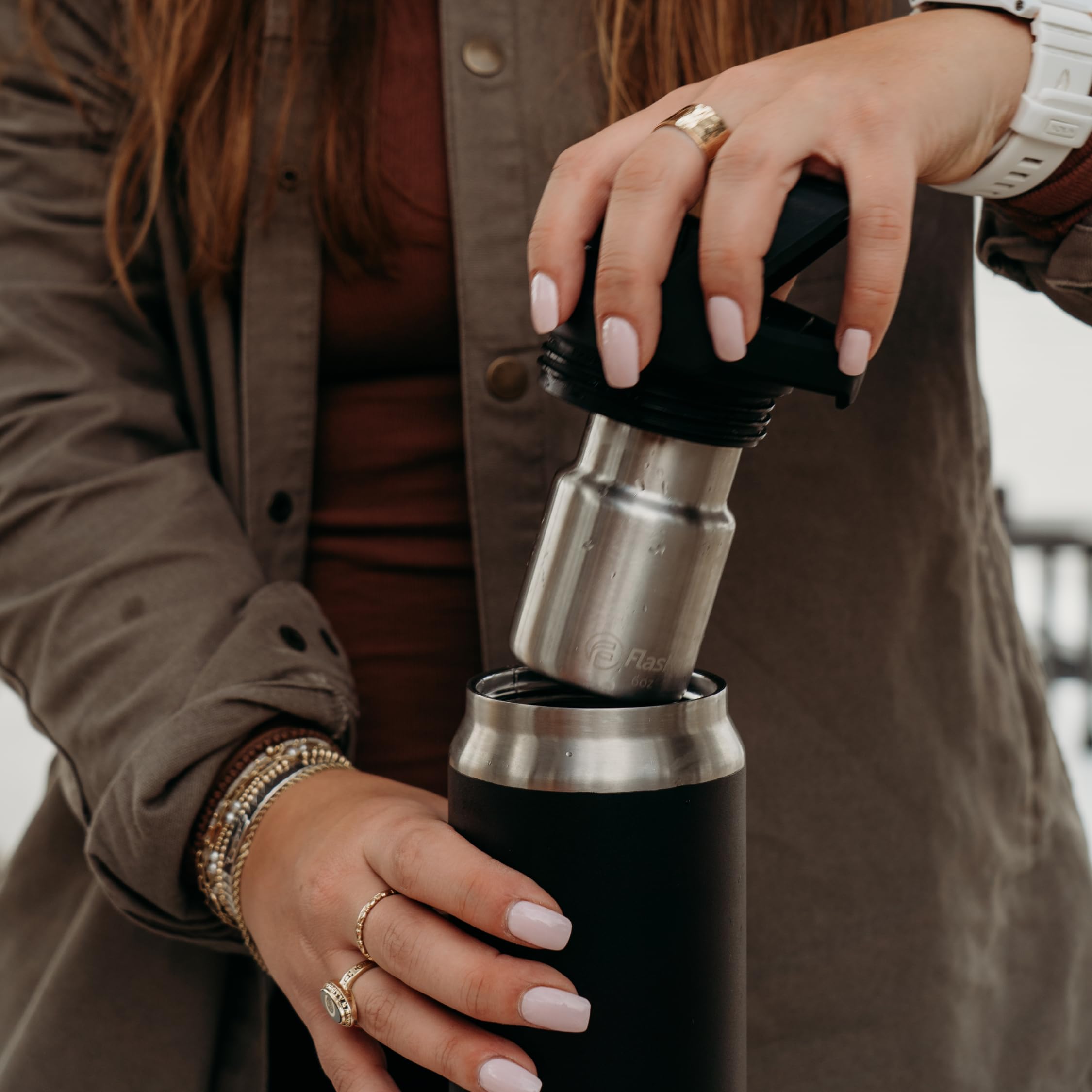 Flaskap FreePour System: 6oz Insulated Tumbler Attachment & 26oz Leak-Proof Cup Holder Friendly Water Bottle - Perfect for Cocktails, Smoothies & On-the-Go Hydration at Gym, Office or Outdoor Adventures