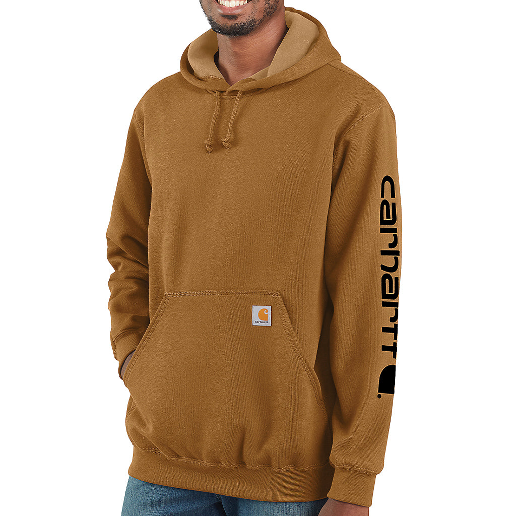 Carhartt Men's Signature Sleeve Logo Pullover Hoodie - Warm Fleece Lined Sweatshirt for Work, Outdoor Activities & Casual Wear