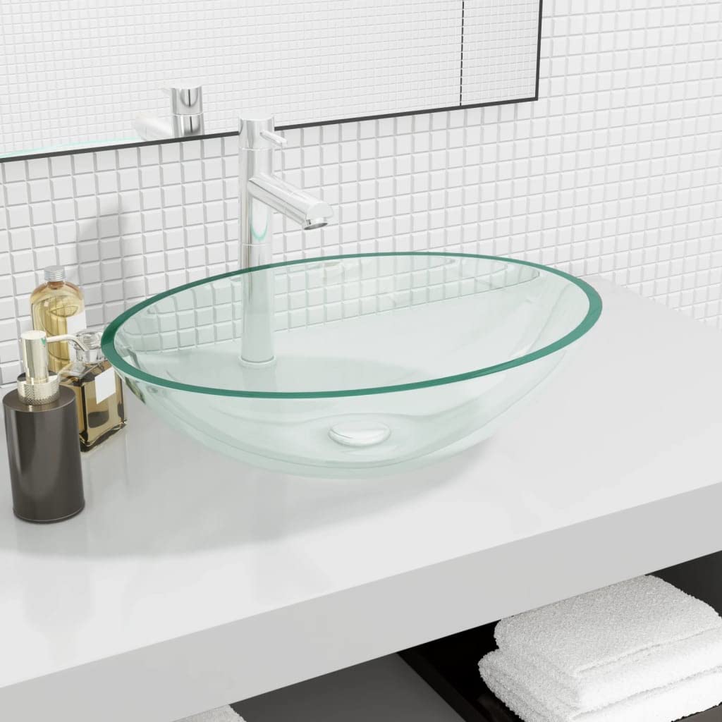 Premium Clear Glass Bathroom Sink 50x37x14cm - Modern Transparent Countertop Vessel Sink for Vanity, Powder Room & Luxury Bathroom Decor