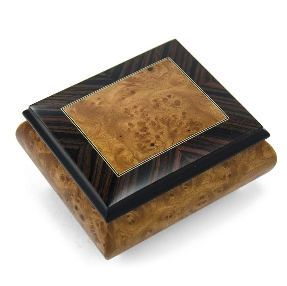 Classic Wooden Music Box with Burl Elm and Rosewood Border - Plays Multiple Songs Including Daddy's Little Girl - Perfect for Gifts, Weddings, and Special Occasions