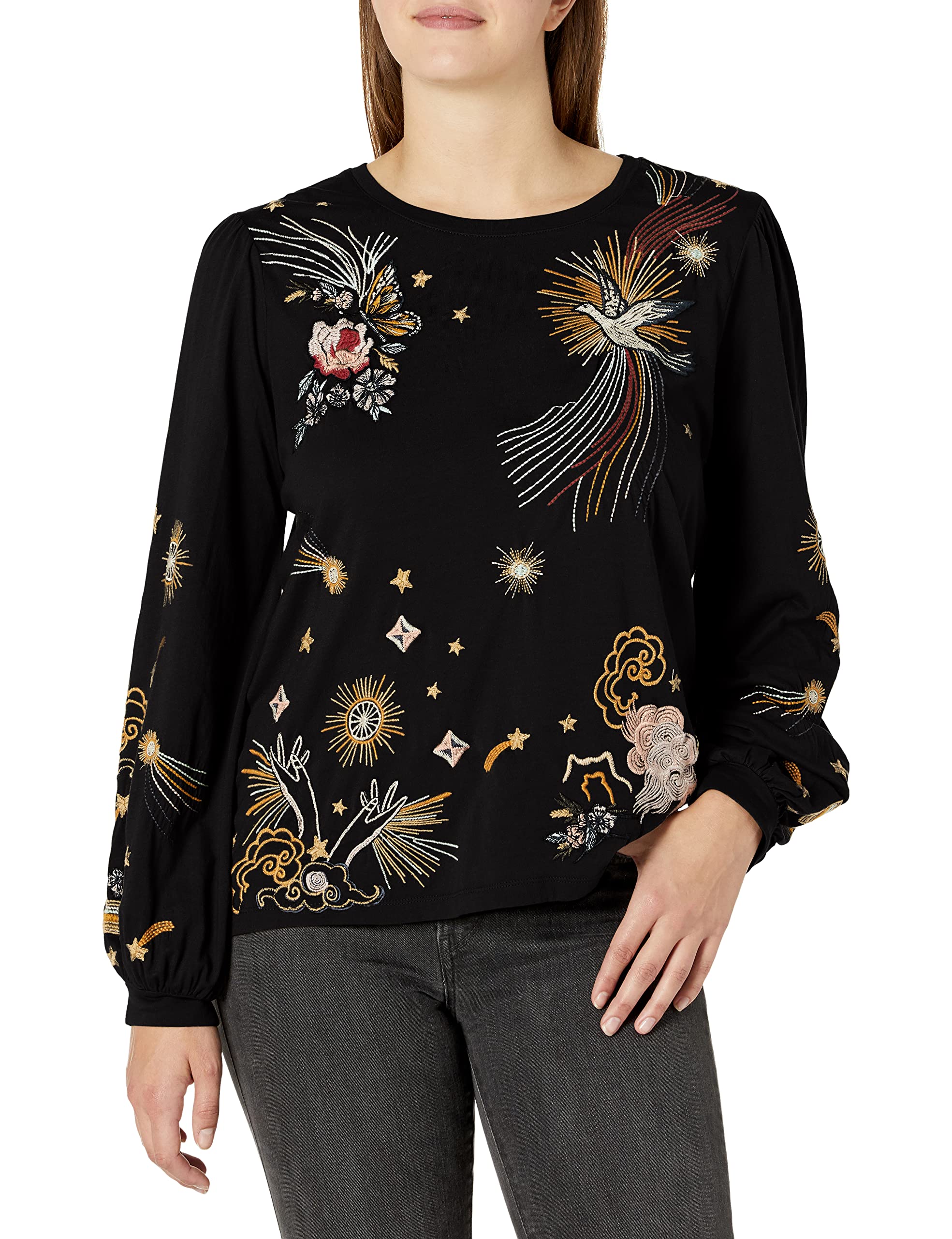 JWLA By Johnny Was Women's Long Sleeve Blouse - Boho Floral Print Tunic Top for Casual Wear & Layering | Perfect for Office, Date Night & Fall Outfits