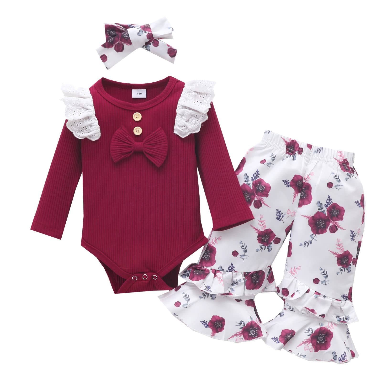 **Baby Clothes for Newborns & Infants - Long Sleeve Romper Bodysuits with Floral Prints, Bows, Trumpet Pants & Headbands - Perfect for Girls & Boys Outfits, Photo Shoots & Special Occasions**