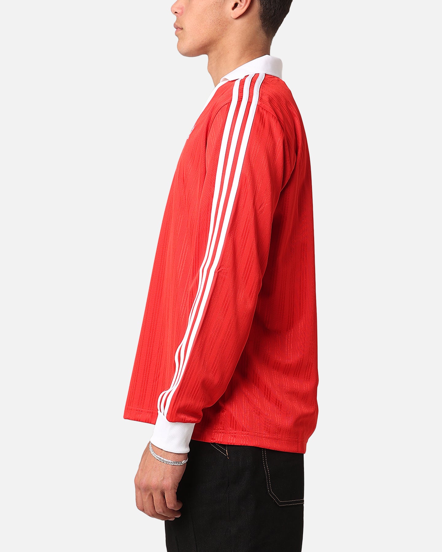 Adidas Pique Long Sleeve Football Polo Shirt - Men's Sports Jersey, Better Scarlet Red, Moisture Wicking & Breathable Fabric - Perfect for Soccer Training, Matches & Casual Wear