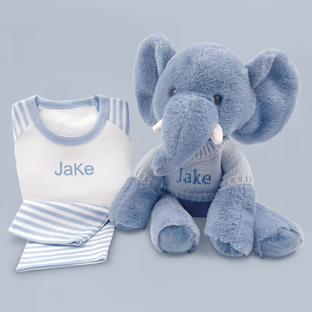 Customized Esme Elephant Plush Stuffed Animal with Blue Pajamas - Perfect Gift for Kids, Baby Shower & Nursery Decor