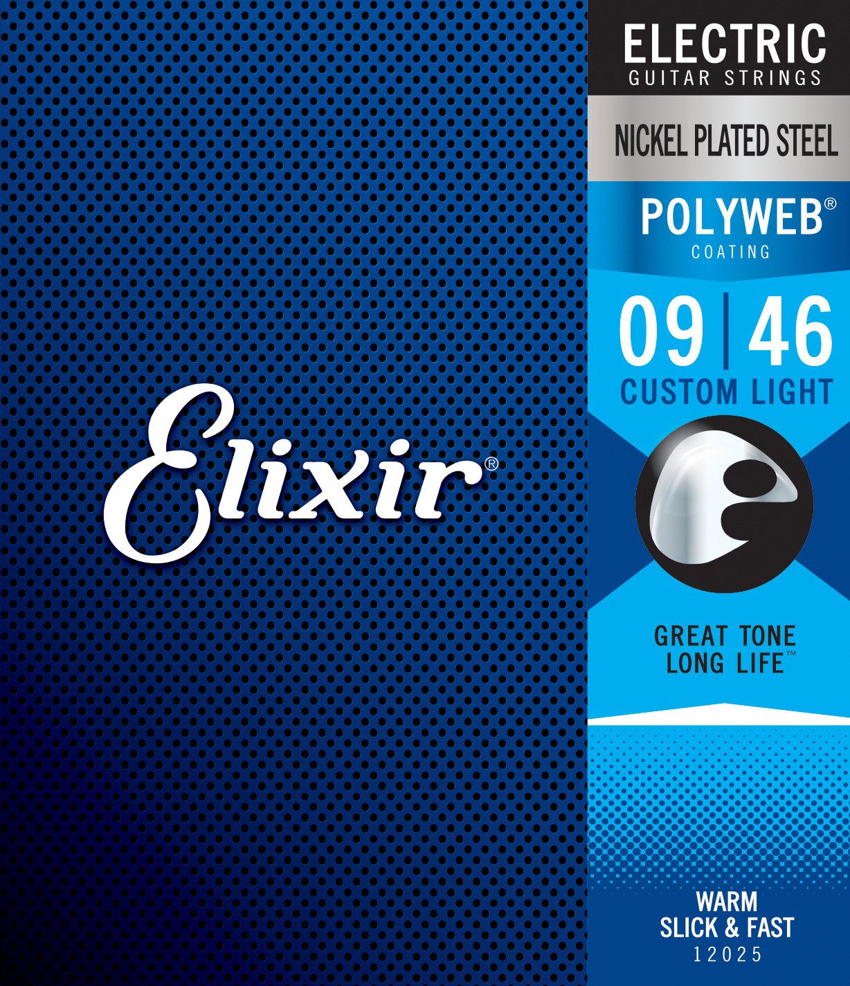 Elixir Electric Guitar Strings 6-String Set - Nickel Plated Steel with POLYWEB Coating for Warm Tone & Long-Lasting Performance (Custom Light 9-46) - Perfect for Rock, Blues & Studio Recording