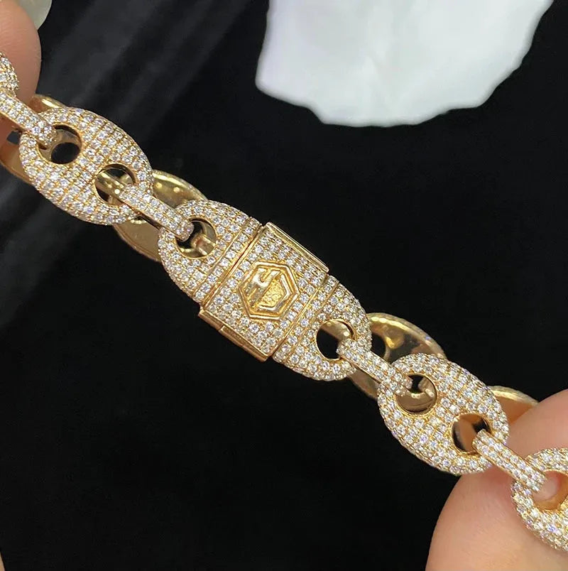 18K Yellow Gold Pig Nose Diamond Bracelet for Women - 4.75 Carat Real Natural Diamonds, Elegant Party Jewelry Gift for Anniversary, Wedding & Special Occasions