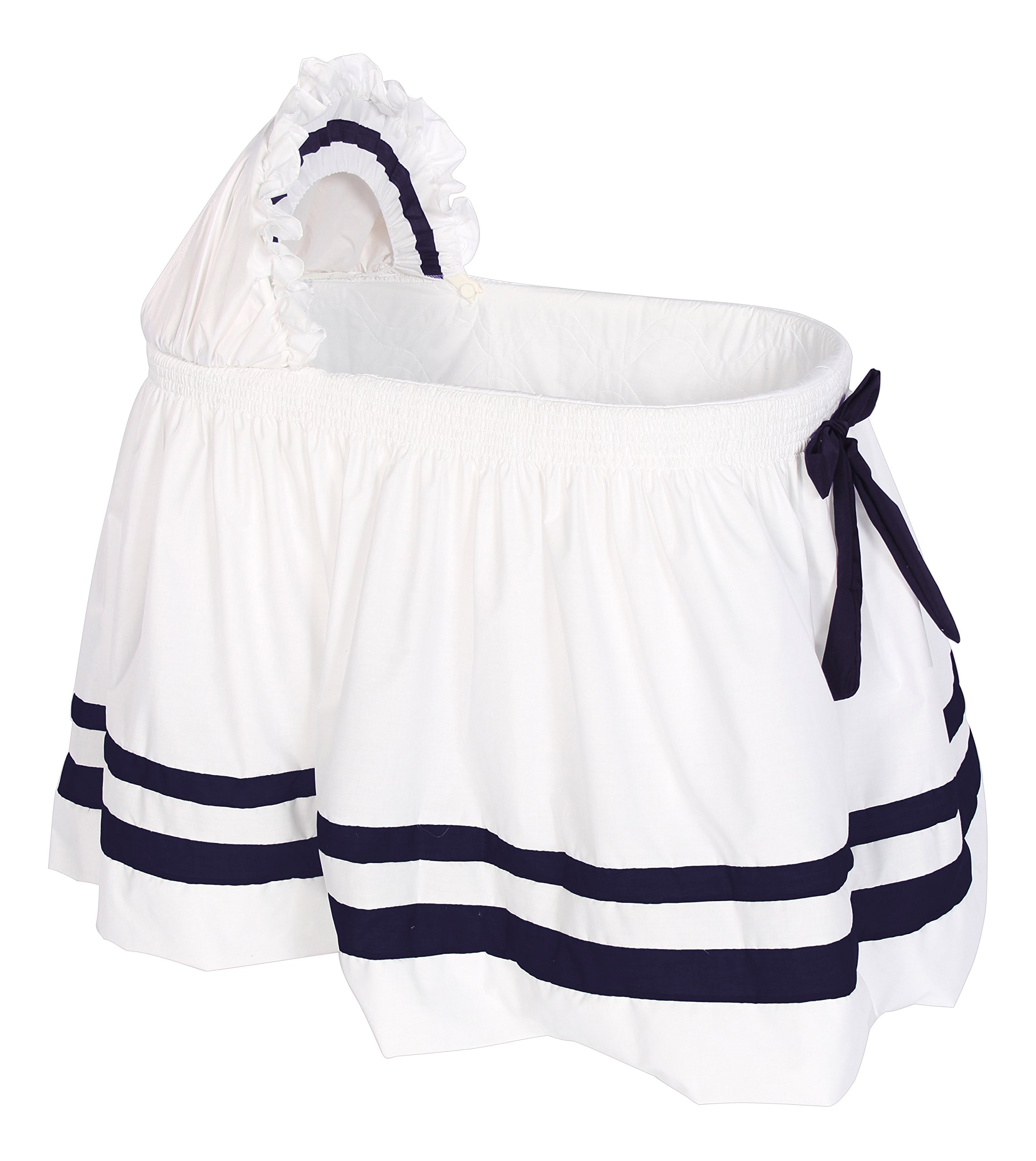 Modern Hotel Style Baby Doll Bassinet Skirt - Navy Blue Crib Bedding for American Girl Dolls | Perfect for Dollhouse Decor, Nursery Play & Pretend Sleepovers