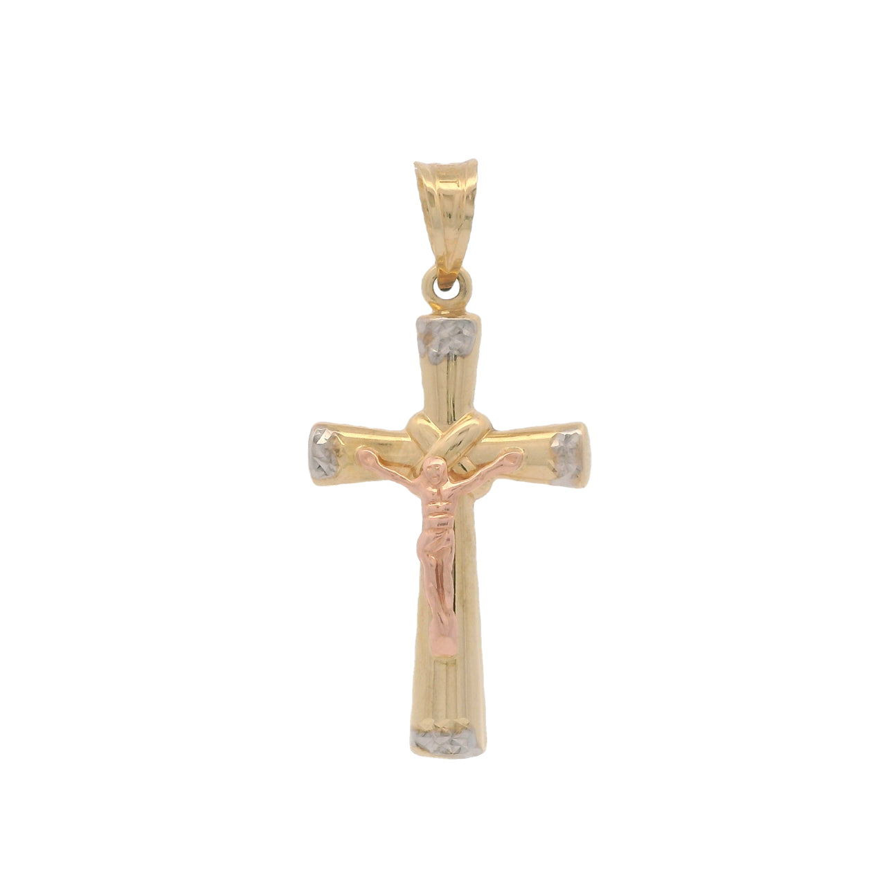 14K Tri-Tone Jesus Cross Pendant Necklace - 1.8 Inch Religious Jewelry for Men & Women - Perfect for Baptism, Confirmation & Daily Faith Inspiration