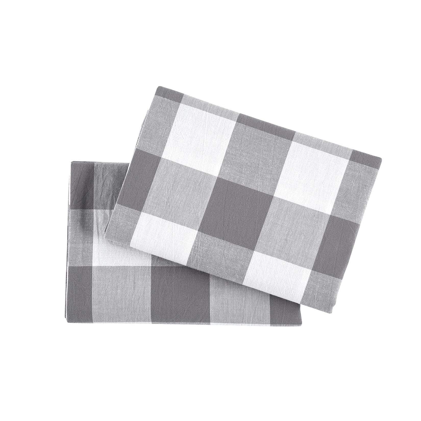 Wake In Cloud - 100% Washed Cotton Plaid Pillowcases Set of 2, Buffalo Check Gingham Checkered Farmhouse Style, Standard Size 20x26 Inches (Gray White) - Perfect for Bedroom, Living Room & Home Decor