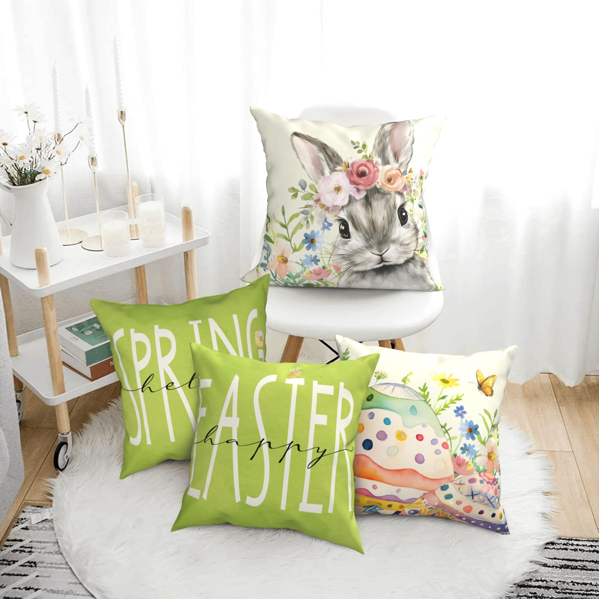 Easter Throw Pillow Covers Set of 4 - 18x18 Inch Decorative Cushion Covers for Sofa, Couch, Bedroom - Spring Home Decor & Holiday Living Room Accents - Perfect for Easter Celebrations and Seasonal Home Styling