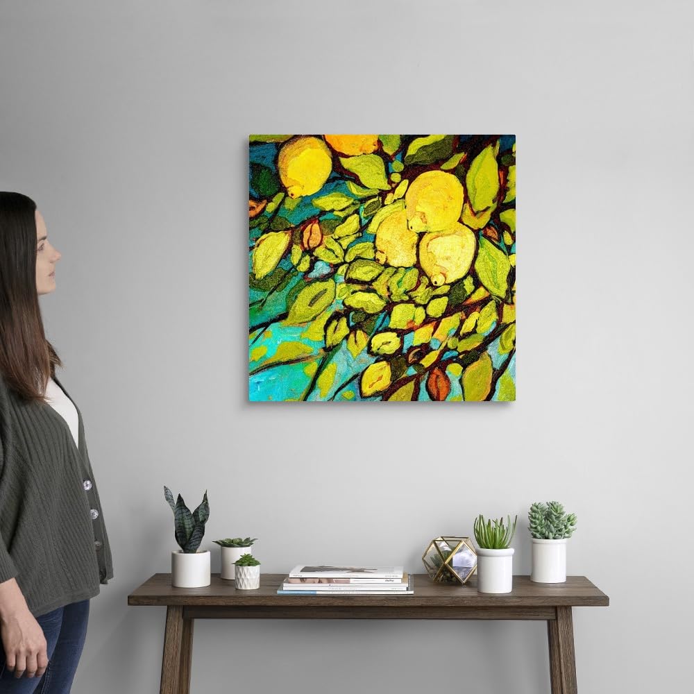 Jennifer Lommers Lemon Tree Canvas Wall Art Print - 24x24 Inch Nature-Inspired Home Decor for Kitchen, Dining Room & Living Room | Vibrant Botanical Painting for Farmhouse & Modern Interiors